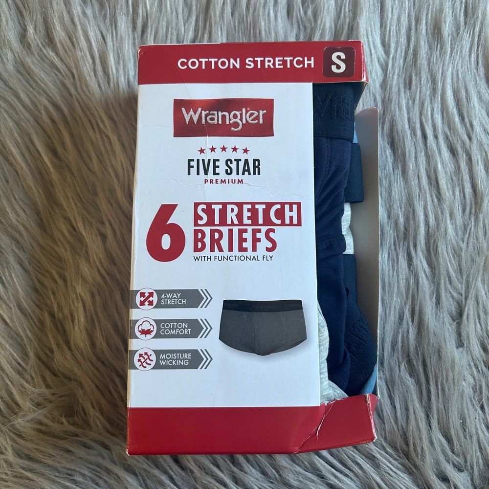 Wrangler Briefs Mens Size Small Cotton Stretch 6 Pack Stretch Moisture Wicking